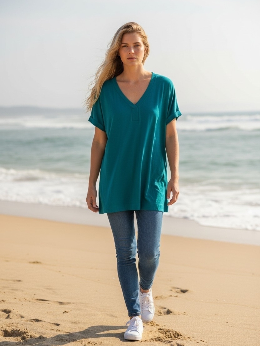 Hale Bob Teal V-Neck Swim Cover-Up Tunic